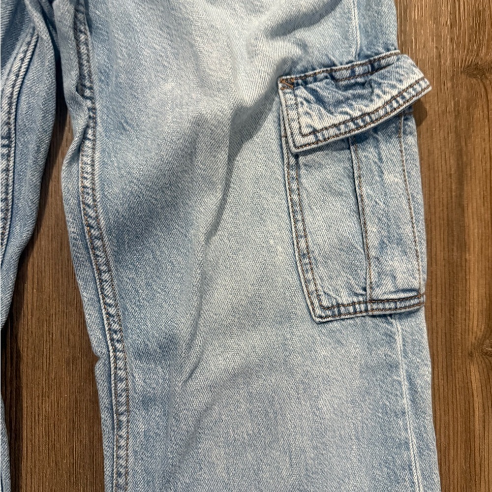 Aéropostale High Rise Wide Leg Cargo Jeans Light Wash | Women’s 000 - Picture 6 of 7